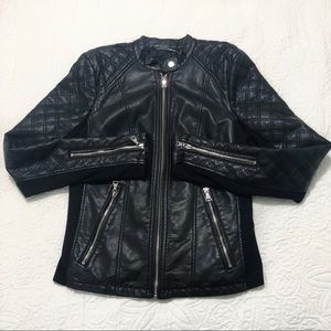 Faux leather quilted motor jacket